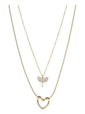 Taşlı Melek ve Kalp Obje Ikili Kolye