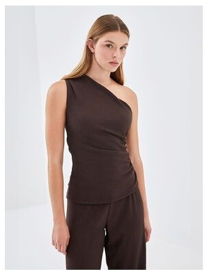 Lcw Vision koyu Kahverengi Tek Omuz Dokulu Kadın Bluz