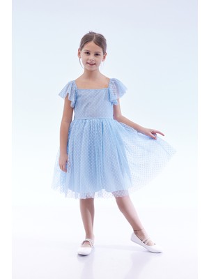 Kız Çocuk Kare Yaka Trend Tül Elbise AK2242