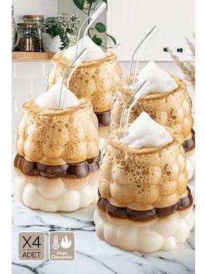 Boncuk Şekli Isıya Dayanıklı Borosilikat Bardak | Kahve ve Sunum Bardağı | Üzüm Bardak 4 Adet