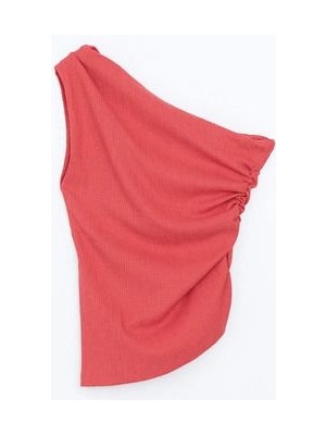 Lcw Vision mat Kırmızı Tek Omuz Dokulu Kadın Bluz