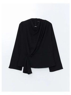 Lcwaıkıkı Classic yeni Siyah Dökümlü Yaka Kadın Bluz