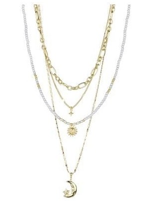 Yıldız Ay ve Güneş Dörtlü Zincir Kolye Seti