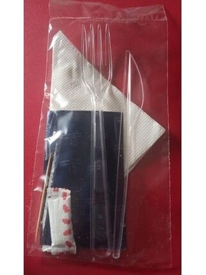 Yağız Tedarik 6 Lı Lüks Ikram Seti Çatal+Bıçak+Tuz+Kürdan+Islak Mendil+ Peçete 25'li Paket