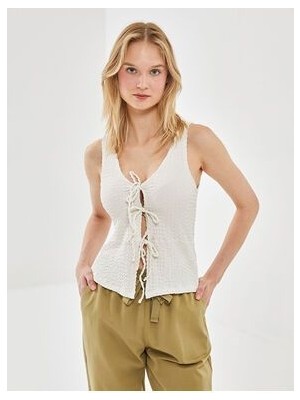 V Yaka Dokulu Kadın Bluz