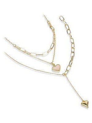 Kalp Detaylı Çoklu Zincir Kolye Set