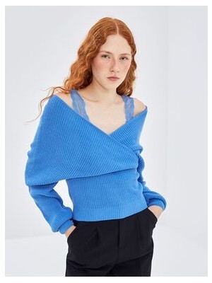 Kruvaze Yaka Kadın Triko Kazak