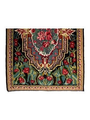 200X318 cm Türünün Tek Örneği Eski Duvar Askısı, Çiçekli Kilim, El Dokuma Moldova Kilimi, %100 Yün