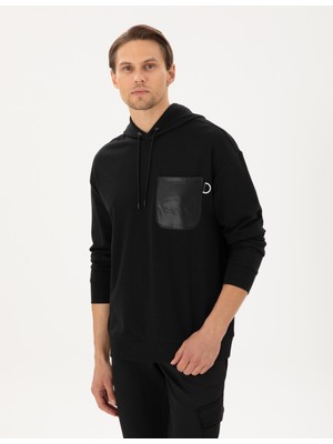 Pierre Cardin Erkek Siyah Çelik Örme Comfort Fit  Kapüşonlu Sweatshirt 50290615-VR046