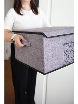 Elegance Keçe Kapaklı Baza Kutu Gri Hurç Organizer | Eşyalarınızı Düzenleyin 50X40X19CM