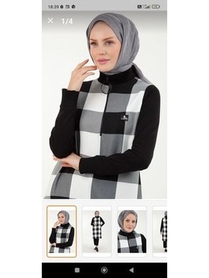 Armine Trend Yarım Fermuarlı Kolları Ribanalı Tunik Siyah Beyaz 24KT416