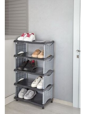 Mirelia Şık ve Dayanıklı 5 Katlı Siyah Ayakkabılık | Ayakkabı Raf 10 Çift Ayakkabı Kapasitesi