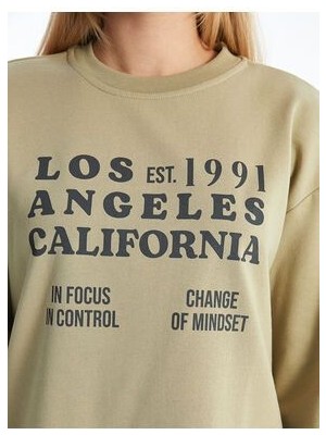 Yeşil Bisiklet Yaka Los Angeles Baskılı Kadın Sweatshirt