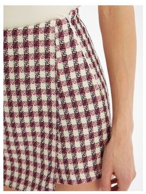 Karışık Beli Fermuarlı Ekose Kadın Tüvit Şort Etek