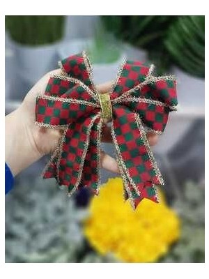 Damalı Fiyonk (15 cm Fiyonk), Damalı Kurdele, Süsleme, Dekor, Yılbaşı, saç tokası