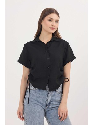 Rays 4368A Yanları Bizgüllü Kısa Gömlek Siyah