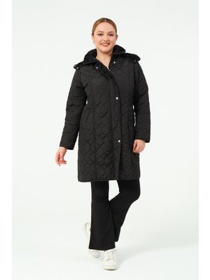 Ahunaz Büyük Beden Içi Tüylü Kapüşonlu Kapitone Mont