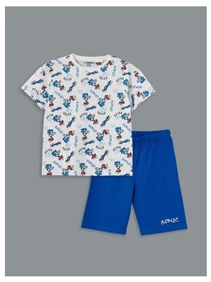 Lcw Kids Bisiklet Yaka Sonic Baskılı Erkek Çocuk Şortlu Pijama Takımı
