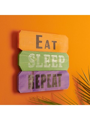 Tahta Dekor Duvar Panosu - Eat / Sleep / Repeat