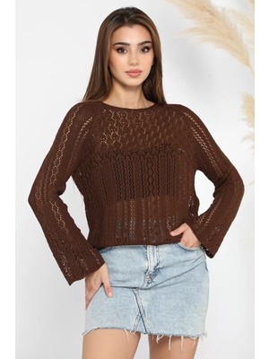 Gülseli Örgü Detaylı Mevsimlik Triko Bluz