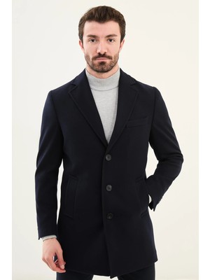 Düz Slim Fit Mono Yaka Klasik Erkek Kaşe Kaban