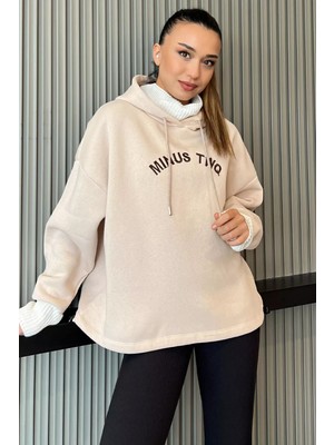 Gülseli Kadın Kapüşonlu Yaka ve Kol Triko Detaylı Şardonlu Üç Iplik Sweatshirt