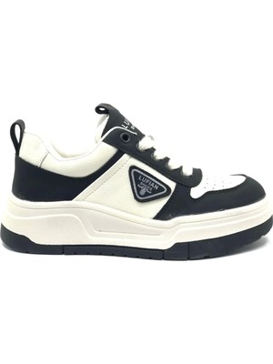 Lufian 122230018 Jennıfer Deri Spor Ayakkabı Siyah Beyaz Renkli Düz Tabanlı Sneaker