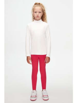 Ekru Basic Kışlık Yarım Balıkçı Yaka Uzun Kollu Kız Çocuk Tişört
