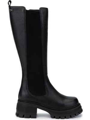 Tamer Tanca Kadın Hakiki Deri Siyah Floter Casual Çizme 1054 10 Bn Czm SK24-25 Sıyah Fltr