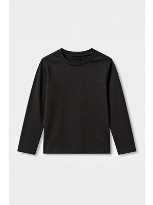 Perendi %100 Pamuklu Kız ve Erkek Unisex Uzun Kollu Basic Tshirt Siyah