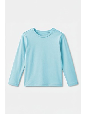 Perendi %100 Pamuklu Uzun Kollu Unisex Kız ve Erkek Basic Tshirt Mavi Konforlu Tasarım