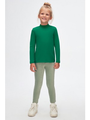 Yeşil Basic Kışlık Yarım Balıkçı Yaka Uzun Kollu Kız Çocuk Tişört