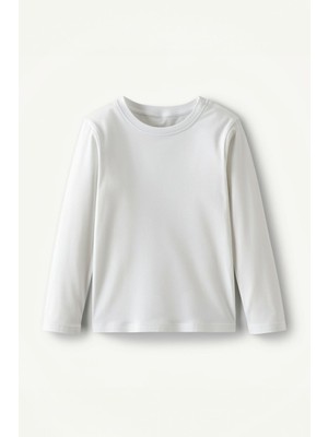 Perendi %100 Pamuklu Unisex Uzun Kollu Basic Tshirt Ekru Kız ve Erkek Çocuklar İçin Rahat Kullanım