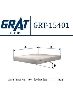 Grat 15401 Kabin FILTRESI-KARBONSUZ-252X216X32 Volkswagen Polo 02-10 Ibiza 02-10 Fabia 00-13 6Q0820367B