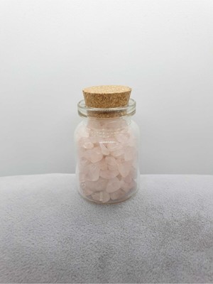 Sertifikalı Tüp Şişelerde Kırık Doğal Taşlar (Pembe Kuvars Taşı Delikli) 4 x 2cm Büyük Boy