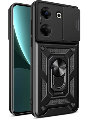 ZORE Tecno Camon 20 Pro 4g Kılıf Magnetik Standlı Kamera Korumalı Sürgülü Vega Kapak-Siyah