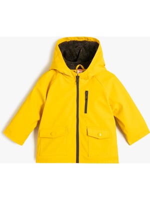 Koton Kapşonlu Yağmurluk Peluş Astarlı Su Geçirmez Kapaklı Cepli