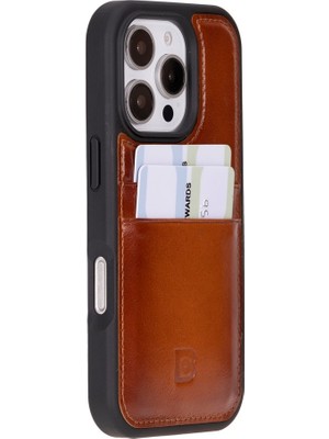 Bouletta Apple iPhone 16 Pro Uyumlu,  Deri, El Yapımı Kart Yuvalı Kılıf, Gölgeli Taba