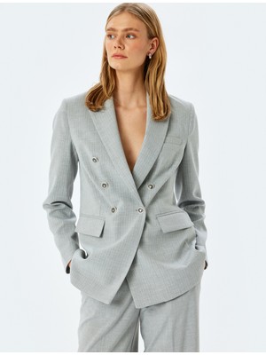 Koton Uzun Kollu  Kapaklı Cep Detaylı Kruvaze Blazer Ceket