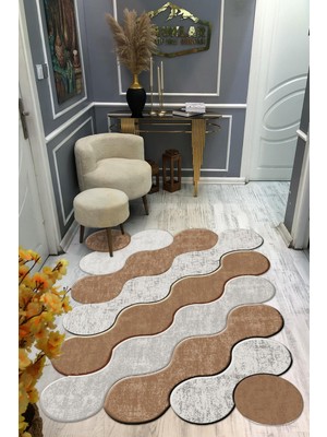 Doruklar Home Collection Kaymaz Taban Yıkanabilir Dijital Baskı Dekoratif Modern Desenli Elegance Serisi Lazer Kesim Dot Taban Halı ELG38