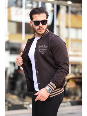 Miron Koyu Kahverengi Pike Dokulu Nakış Detaylı Regular Fit Kolej Ceket- 2310