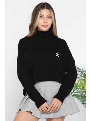 Gülseli Kadın Yarım Balıkçı Yaka Salaş Triko Bluz