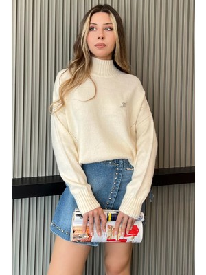 Kadın Yarım Balıkçı Yaka Salaş Triko Bluz P-00005951