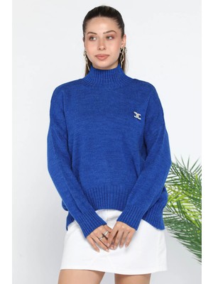 Kadın Yarım Balıkçı Yaka Salaş Triko Bluz P-00005951