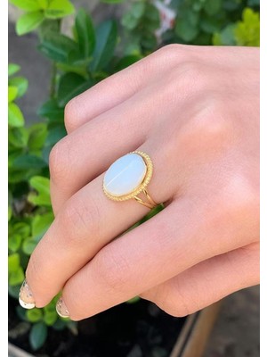 Bayar Gold 14 Ayar Altın Sedef Taşlı Oval Yüzük