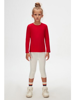 Kırmızı Basic Mevsimlik Likralı Uzun Kollu Kız Çocuk Tişört