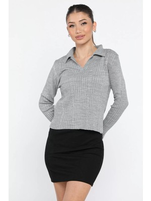 Gülseli Kadın Polo Yaka Triko Bluz (S-M-L Beden Uyumludur)