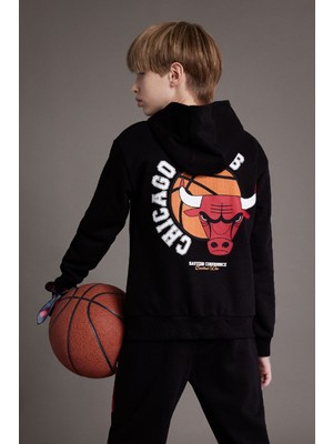 DeFacto Erkek Çocuk NBA Wordmark Kapüşonlu İçi Yumuşak Tüylü Sweatshirt D7900A824WN