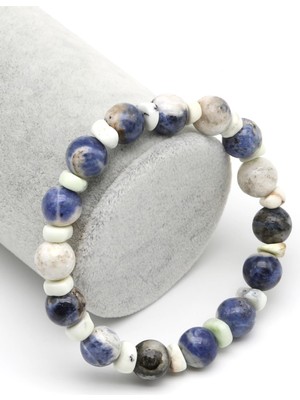 Sodalit-Yeşim Doğal Taş Tasarım Bileklik 10 mm Küre Kesim