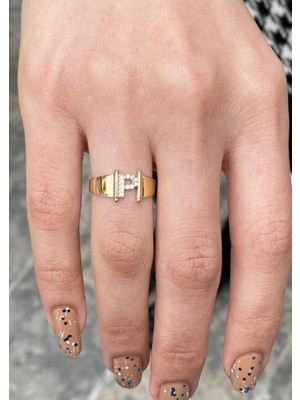 Bayar Gold Altın Yeni Tasarım Taşlı P Harfli Yüzük